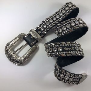 KIPPYS Womans Black Silver Leather  Crystal Belt